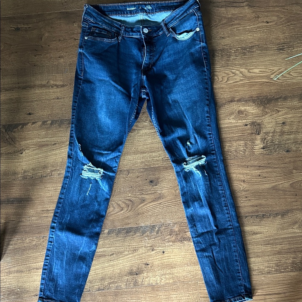 Old Navy Dark Blue Distressed Skinny Jeans